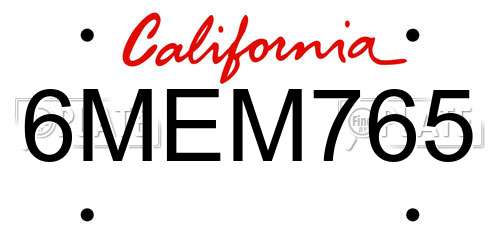 6MEM765 California License Plate