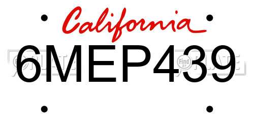 6MEP439 California License Plate