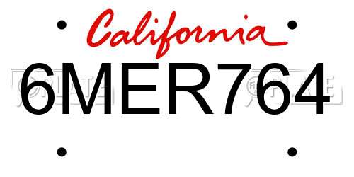 6MER764 California License Plate