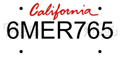 6MER765 California License Plate