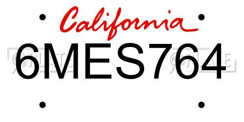6MES764 California License Plate