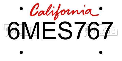 6MES767 California License Plate