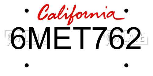 6MET762 California License Plate