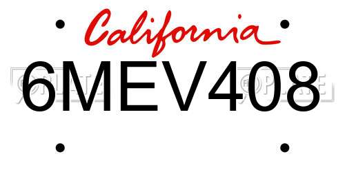 6MEV408 California License Plate