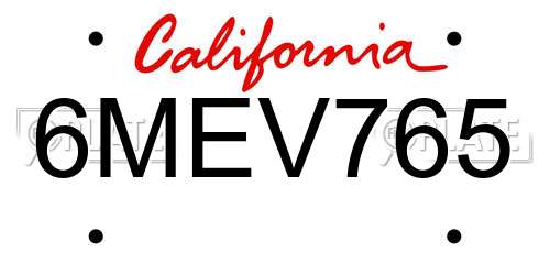 6MEV765 California License Plate