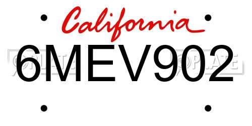 6MEV902 California License Plate