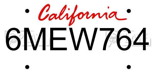 6MEW764 California License Plate