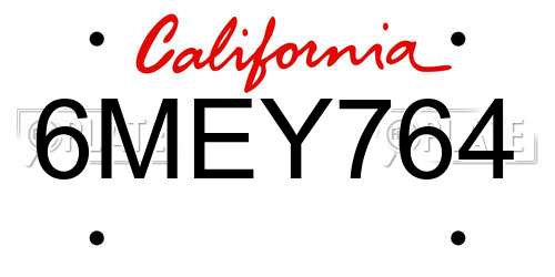 6MEY764 California License Plate