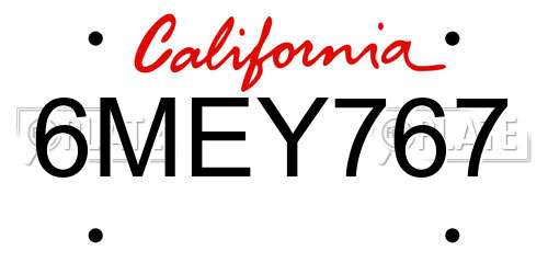 6MEY767 California License Plate