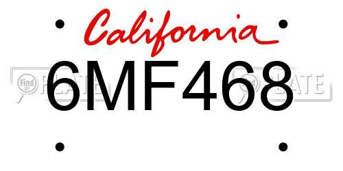 6MF468 California License Plate
