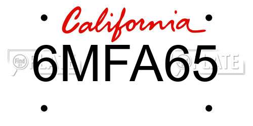 6MFA65 California License Plate