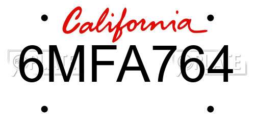 6MFA764 California License Plate