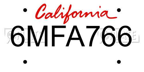 6MFA766 California License Plate