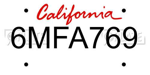 6MFA769 California License Plate