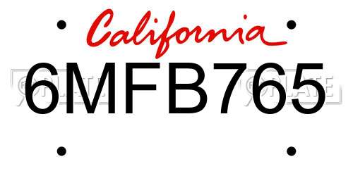 6MFB765 California License Plate