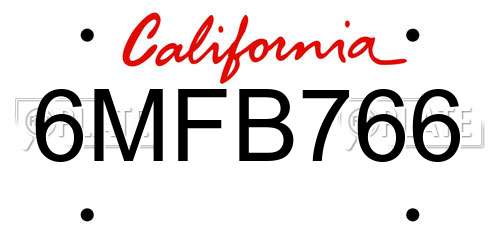 6MFB766 California License Plate