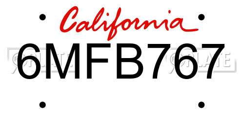 6MFB767 California License Plate