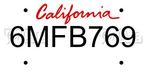 6MFB769 California License Plate