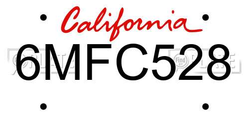 6MFC528 California License Plate