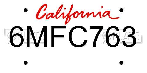 6MFC763 California License Plate