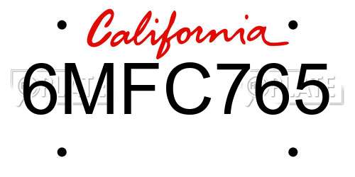 6MFC765 California License Plate