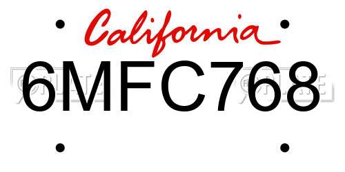 6MFC768 California License Plate