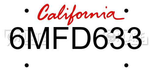 6MFD633 California License Plate