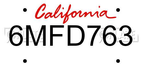 6MFD763 California License Plate