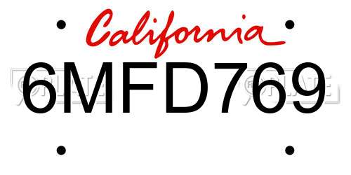 6MFD769 California License Plate