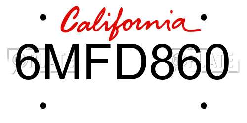 6MFD860 California License Plate