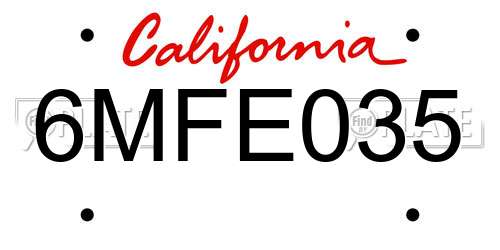 6MFE035 California License Plate