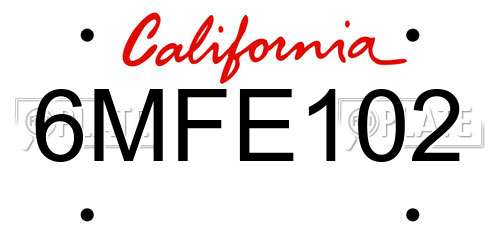 6MFE102 California License Plate