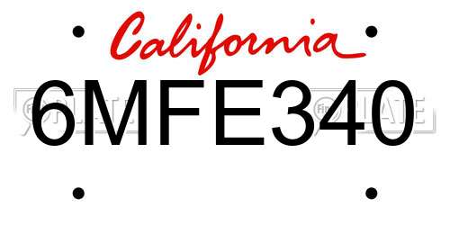 6MFE340 California License Plate