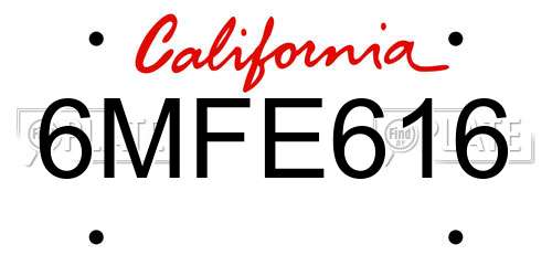 6MFE616 California License Plate