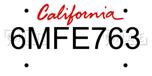 6MFE763 California License Plate