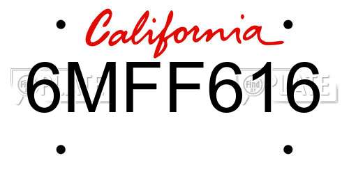 6MFF616 California License Plate