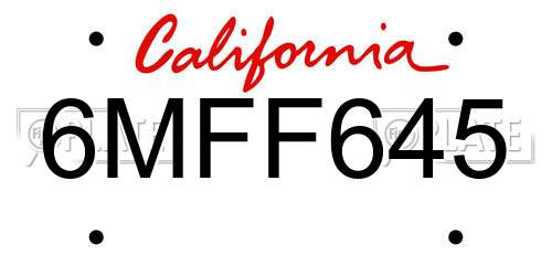 6MFF645 California License Plate
