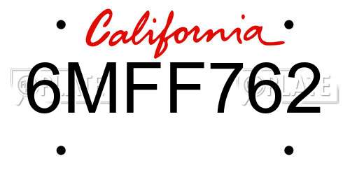 6MFF762 California License Plate