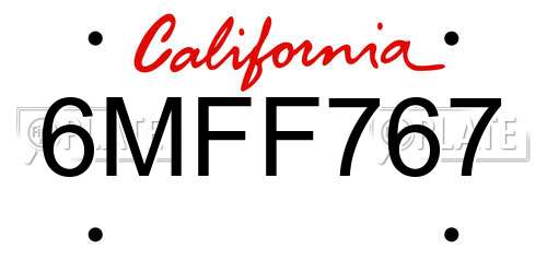 6MFF767 California License Plate