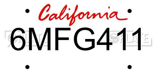6MFG411 California License Plate