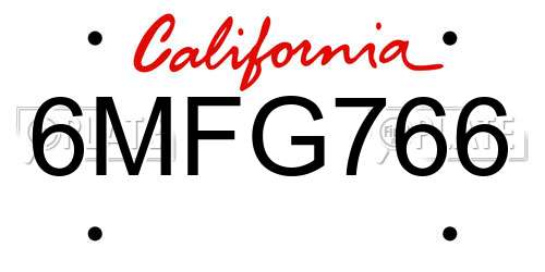 6MFG766 California License Plate