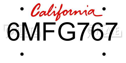 6MFG767 California License Plate