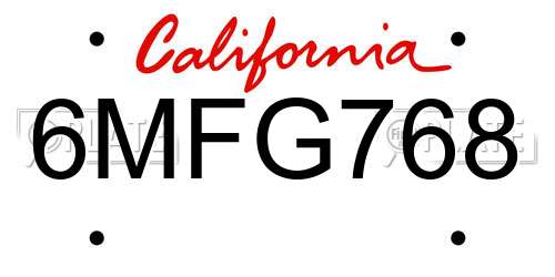 6MFG768 California License Plate