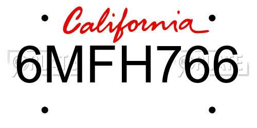 6MFH766 California License Plate