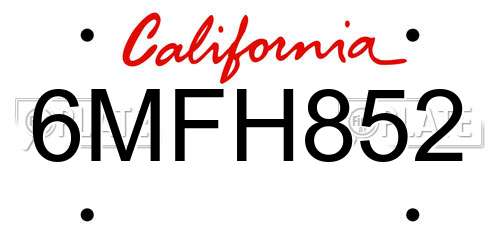 6MFH852 California License Plate