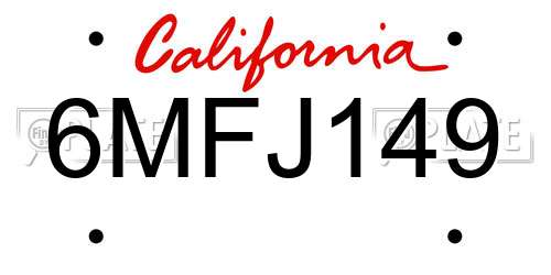 6MFJ149 California License Plate