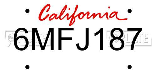 6MFJ187 California License Plate