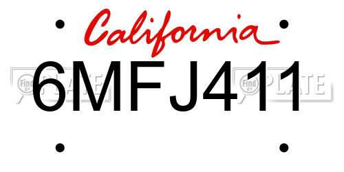 6MFJ411 California License Plate