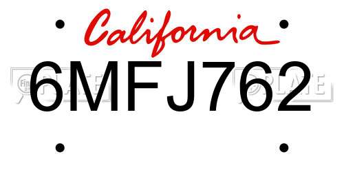 6MFJ762 California License Plate