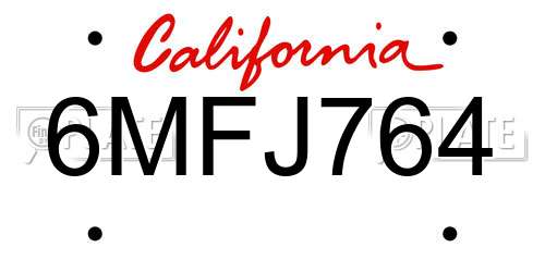 6MFJ764 California License Plate
